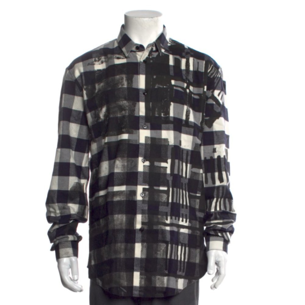 NWT VERSACE MENS PLAID PRINT FLANNEL LONG SLEEVE SIZE 40